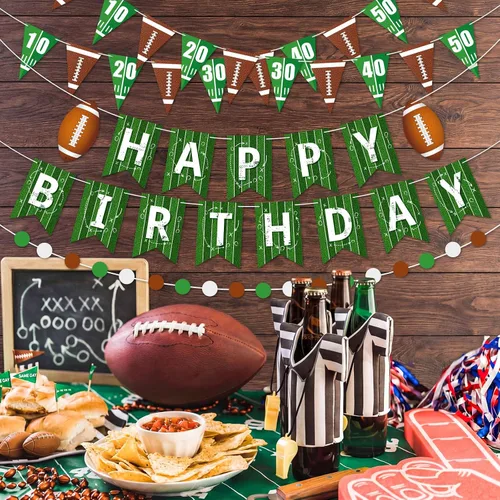 Miniatura 2 de Pasimy 4 pancartas de fútbol para fiesta de cumpleaños, banderines de fútbol con texto en inglés "Happy Birthday", guirnalda circular de papel