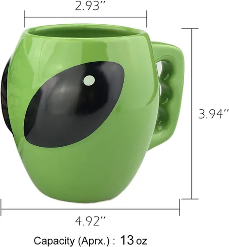 Miniatura 6 de VanEnjoy Taza de café de cerámica con forma de cerámica esmaltada verde brillante, taza de café de té, universo espacial 3D, OVNI conspicuo