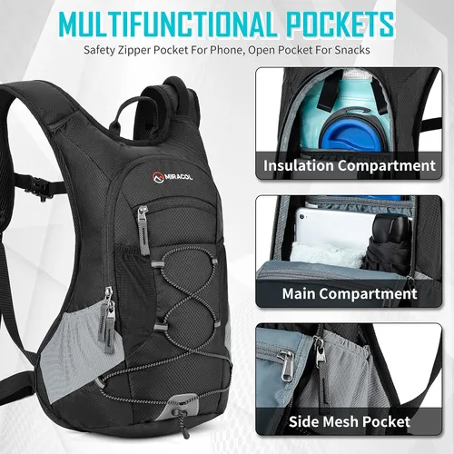 Miniatura 2 de MIRACOL Mochila de hidratación para senderismo con bolsa de agua a prueba de fugas de 2 litros, bolsa de agua ligera aislada para hombres y mujeres