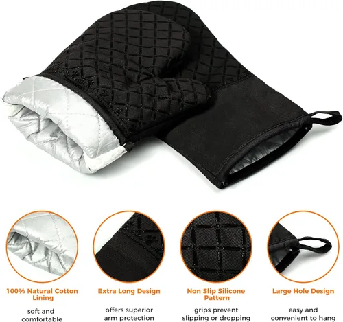 Miniatura 5 de Juego de 4 manoplas de horno y soportes para ollas de 500°F, soportes para ollas de cocina resistentes al calor, guantes de horno antideslizantes