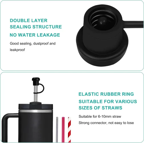 Miniatura 6 de Paquete de 6 popotes de silicona ajustables, reutilizables de grado alimenticio, compatibles con Stanley/Simple Modern/Yeti/Hydro Flask, ajuste