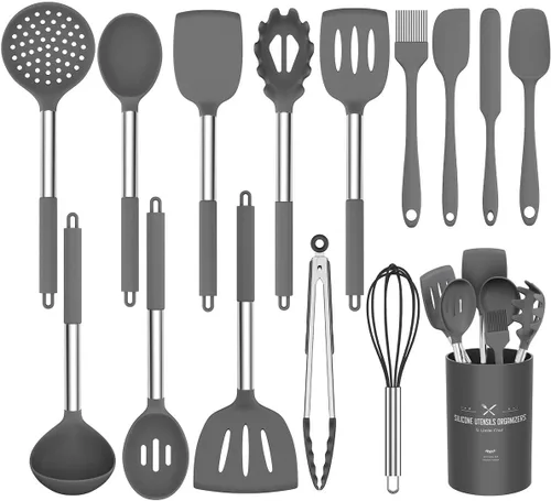 Miniatura 8 de Umite Chef Juego de Utensilios de Cocina, 15 piezas Juego de Utensilios de Cocina de Silicona para Cocinar, Silicona Antiadherente con Mango