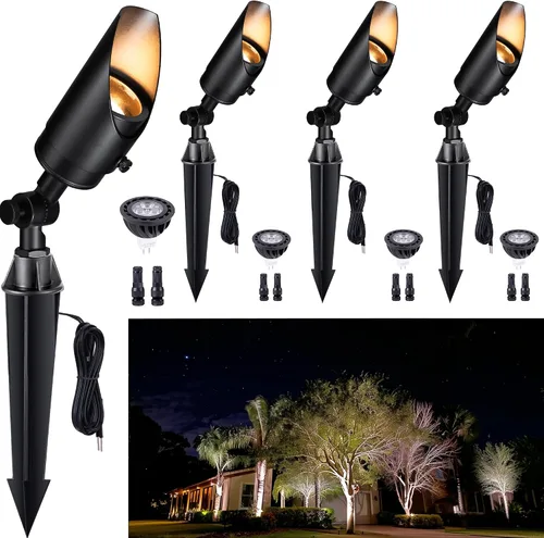 Miniatura 68 de Gardenreet Focos de paisaje de latón de bajo voltaje, luz LED para exteriores de 12 V, luces con cable IP65 impermeables, bronce antiguo