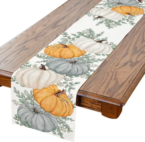 Miniatura 7 de Camino de mesa de otoño, eucalipto y calabaza, camino de mesa para otoño, Acción de Gracias, decoración de fiesta en el hogar, decoración de mesa