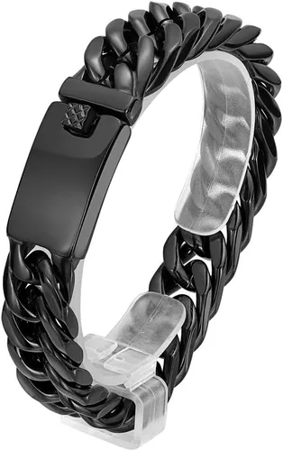 ROWIN&CO Pulseras de eslabones cubanos de acero inoxidable para hombre, negro/oro de 18 quilates/plata/arco iris, sin níquel, cadena de pulsera para