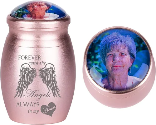 Miniatura 22 de Bivei Urnas pequeñas para cenizas humanas, urna personalizada de recuerdo con foto y texto para hombres y mujeres, mini urnas para adultos