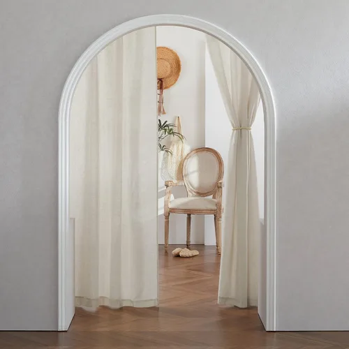 Miniatura 7 de RYB HOME - Cortinas de lino natural de 36 pulgadas de largo, juego de 2 paneles - Cortinas tejidas de lino suaves y transpirables, cortinas ligeras
