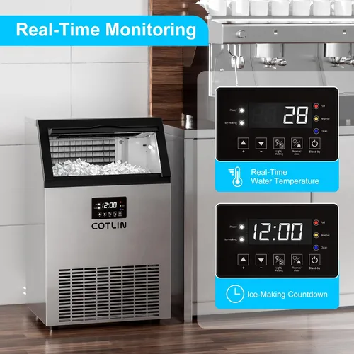 Miniatura 6 de COTLIN - Máquina comercial para hacer hielo de 200 libras en 24 horas, 60 cubitos por ciclo, con depósito de almacenamiento con aislamiento de más