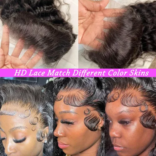 Miniatura 4 de 13x4 Deep Wave Lace Front Wigs Human Hair Pre Plucked 200 Density HD Transparent Lace Front Wigs Human Hair with Baby Hair Deep Curly Wigs Human
