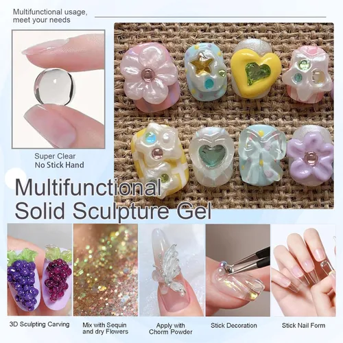 Miniatura 4 de NAILGIL - Gel para esculpir uñas 3D para arte de uñas, gel de escultura 3D no pegajoso con molde de resina, pegamento de uñas sólido, calidad