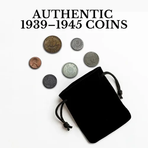Miniatura 3 de Moneda Mundial de la Segunda Guerra Mundial - 6 monedas utilizadas durante la Segunda Guerra Mundial por Allies & Axis (1939-1945). Memorabilia