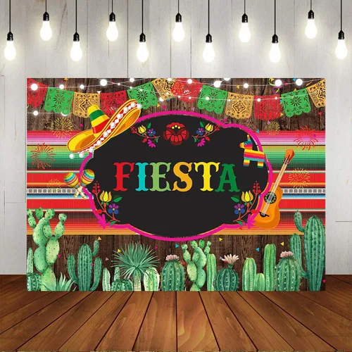 Miniatura 5 de Mocsicka Telón de fondo mexicano con temática de fiesta de madera rústica para decoración de fiesta de vinilo, cinco de mayo, cactus mexicano