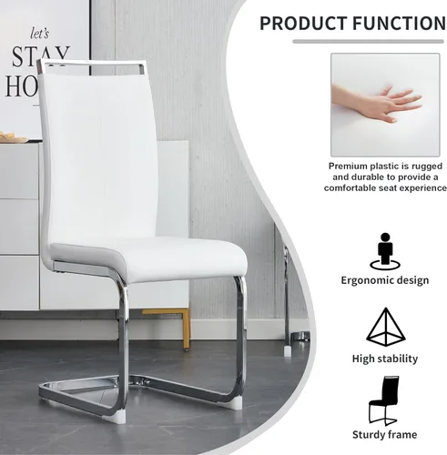 Miniatura 5 de Juego de mesa de comedor de mármol para mesa rectangular blanca de 4.63 pulgadas con marco de metal plateado en forma de X y 4 sillas de comedor