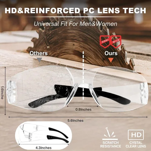 Miniatura 4 de Gafas de seguridad transparentes, paquete de 12, gafas de seguridad para hombres y mujeres (certificado ANSI Z87.1), gafas de seguridad Z87 a prueba