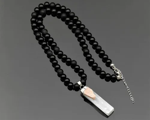 Miniatura 180 de Colgante de turmalina cruda natural, Collar de cuentas de ónix negro genuino, Collar de piedra negra, Collar de piedras preciosas, Cuentas de 0.315