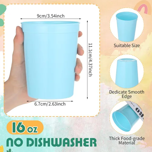 Miniatura 2 de Gerrii 60 vasos grandes de plástico reutilizables de 16 onzas para fiestas, cumpleaños, picnic, deportes, eventos, bodas y fiestas (colores frescos)