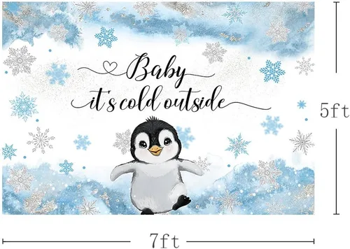 Miniatura 3 de MEHOFOND Telón de fondo de invierno para baby shower de pingüino de 7 x 5 pies para niños, bebé hace frío afuera, fondo de acuarela azul, animales