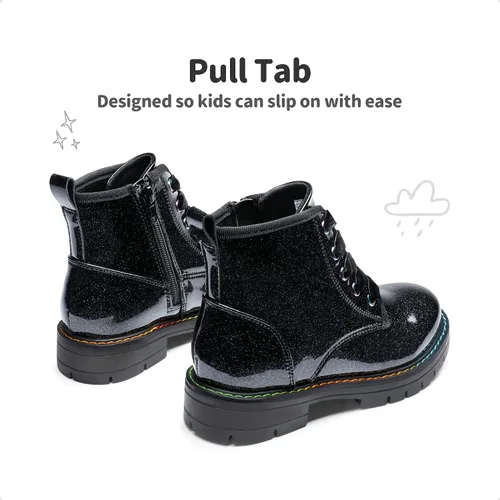 Miniatura 5 de DREAM PAIRS Botas de tobillo con purpurina para niñas y niños, zapatos de combate con cremallera lateral con cordones (bebéniño pequeñoniño grande)