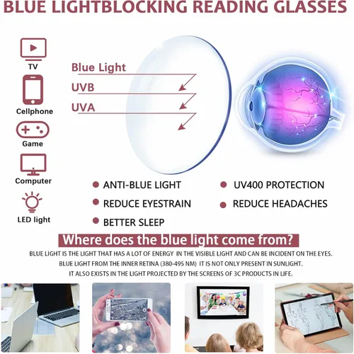 Miniatura 5 de Gafas de lectura para mujer, paquete de 5 unidades, estilo Oprah, bloqueo de luz azul, cuadrados de gran tamaño, para computadora, bisagra de resorte