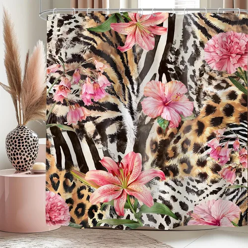 Miniatura 38 de Cortina de ducha con estampado de tigre, 60 pulgadas de ancho x 72 pulgadas de alto, safari salvaje, negro, marrón, potente pantera, piel de animal