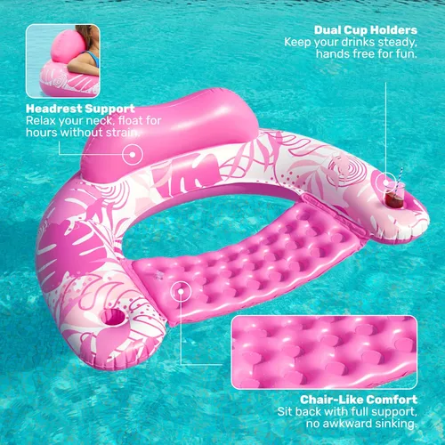 Miniatura 3 de SLOOSH Inflatable Pool Floats Adult,2 Pack Pool Chairs with Cup Holders,X-Large Blow up Floats Chair,Hammock Noodle Mat for Relaxing Summer Water