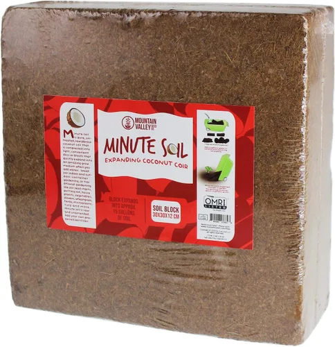 Mountain Valley Seed Company Minute Soil - Ladrillo de fibra de coco comprimido, medio de cultivo de fibra, tierra para macetas para plantas de