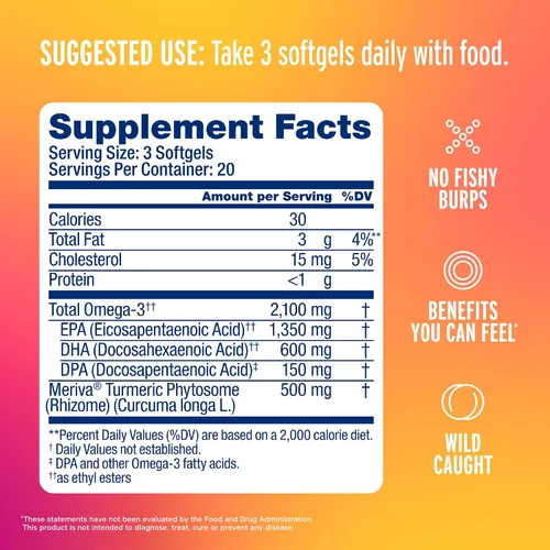 Miniatura 2 de Oceanblue Omega-3 2100 con cúrcuma – Suplemento de triple fuerza DPA EPA DHA Omega 3 – Soporte articular y cardíaco con curcumina – Aceite