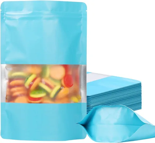 Paquete de 100 bolsas a prueba de olores, bolsas resellables de Mylar con ventana mate, bolsas de papel de aluminio tipo sobre que se mantienen de