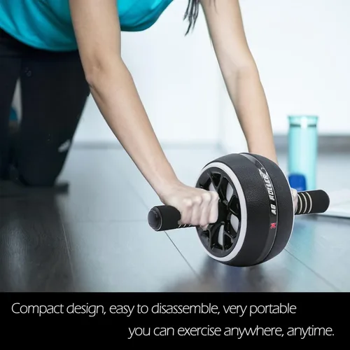 Miniatura 5 de Rodillo de rueda AB, rueda abdominal de ejercicio para gimnasio y hogar, equipo de entrenamiento de fuerza con rodillera, 12 pulgadas de ancho Negro