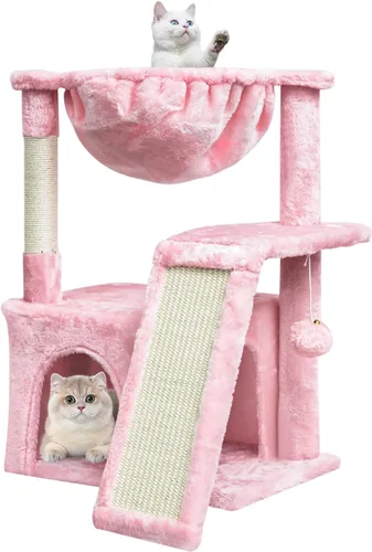 Miniatura 12 de SYANDLVY Árbol de gato de 23.62 pulgadas para gatos grandes de interior, torre para gatos con postes rascadores y tabla, muebles modernos de cama