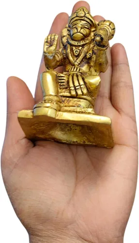 Miniatura 7 de Ídolo de Lord Hanuman de latón para templo del hogar de 3.25 pulgadas, postura sentada con Gada, murti religioso hecho a mano para habitación Pooja