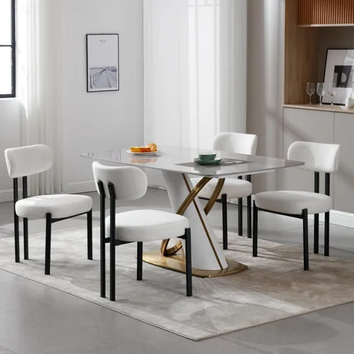 Miniatura 8 de Ya-Home Juego de 2 sillas de comedor modernas, sillas de comedor tapizadas de lino con respaldo curvado, patas de metal negro, sillas laterales