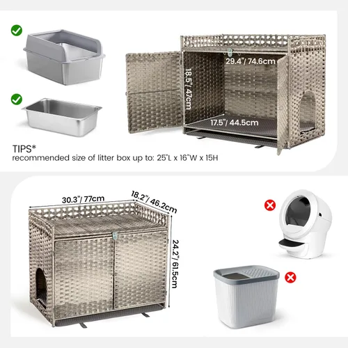 Miniatura 8 de Furriends Caja de arena para gatos con 2 alfombrillas, muebles ocultos de ratán tejido a mano, grande, 30.3 pulgadas de largo x 18.2 pulgadas