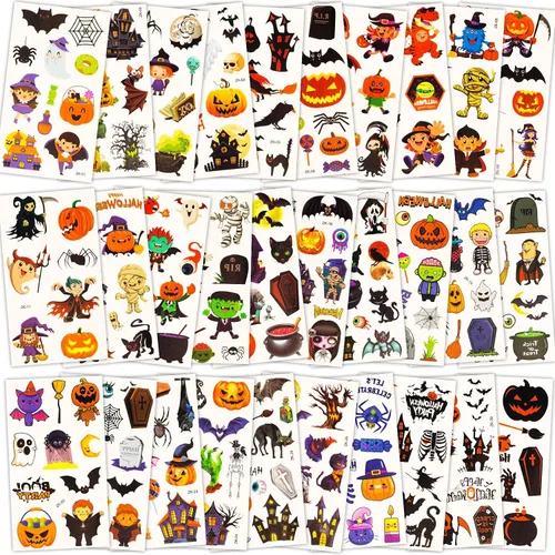 Habett Tatuajes temporales para niños, más de 300 estilos mixtos para Halloween, tatuajes temporales para niñas y niños, tatuajes temporales para