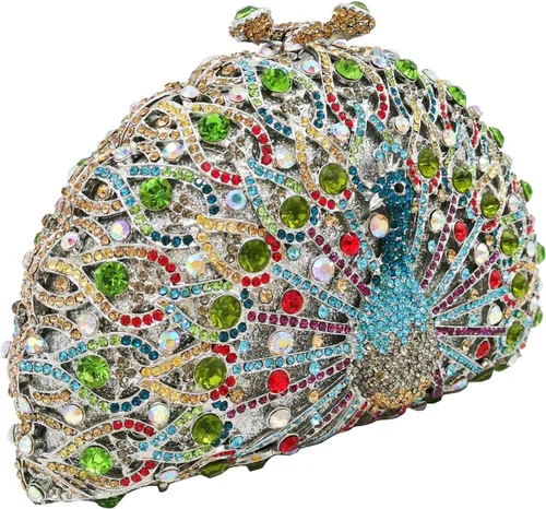 Miniatura 4 de Boutique De FGG Bolsos de mano con diamantes de imitación de pavo real para mujer, bolsos de noche para bodas, fiestas, bolsa de mano de cristal