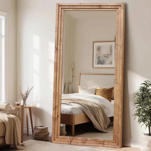 Miniatura 19 de Espejo de longitud completa de 65 x 22 pulgadas con marco de madera maciza para piso con soporte para colgar, poner de pie o apoyar contra la pared