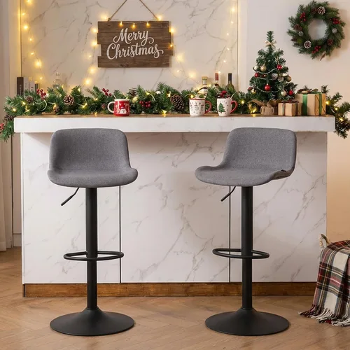 Miniatura 12 de YOUTASTE Juego de 2 taburetes de bar totalmente negros, taburetes de bar giratorios ajustables con respaldo, asientos de silla de bar acolchados