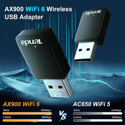 Miniatura 2 de Tenda Adaptador WiFi para PC de escritorio, AX900 Adaptador WiFi USB con doble banda 600Mbps 5GHz/286Mbps 2.4GHz, controlador integrado para Windows