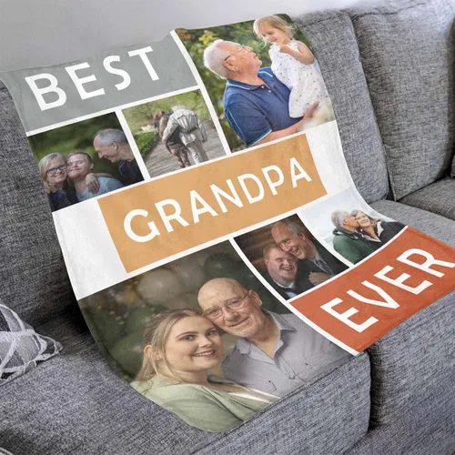 Miniatura 2 de Manta personalizada con fotos de collage para abuelos, mantas personalizadas con el mejor abuelo de todos los tiempos, cumpleaños, vacaciones