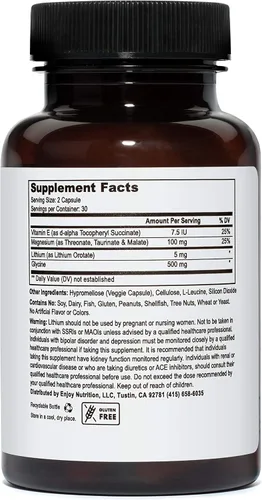 Miniatura 4 de Orotato de litio 5 mg + treonato de tres magnesio, taurinato, malato + glicina + vitamina E, 60 cápsulas vegetarianas