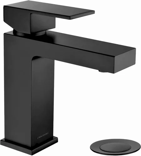 Lava Odoro Grifo de baño negro mate de 1 agujero, moderno grifo de lavabo de baño de un solo orificio para tocador con montaje de drenaje