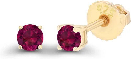Miniatura 2 de Aretes tipo dormilona de plata de ley 925 chapados en oro de 14 quilates, hipoalergénicos, de 0.118 pulgadas, redondos, con piedra natal genuina