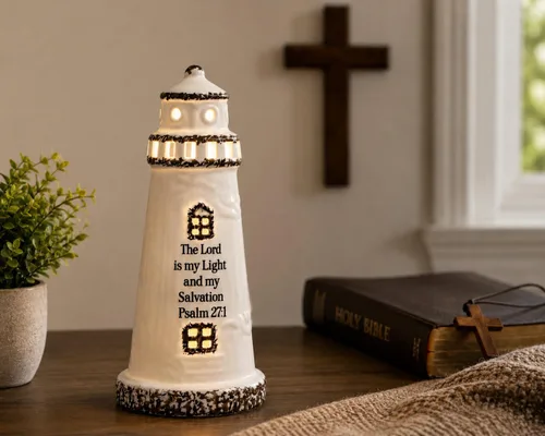 Miniatura 9 de DAILYBREAD Lámpara de faro cristiano, pequeña luz nocturna de cerámica con versículo de la Biblia, regalo de fe inspirador para niños, estudiantes