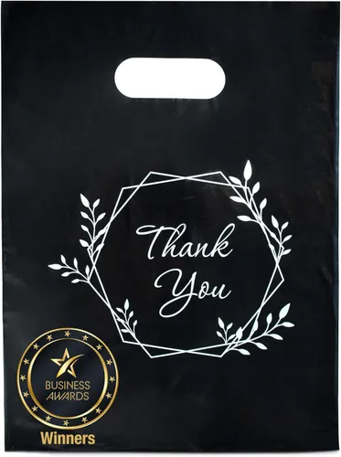 Choice Marts - 100 bolsas de 1.5 mil de grosor, 9 x 12 pulgadas, bolsas de agradecimiento con asas extra brillantes, perfectas para mercancía,