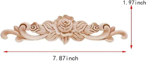 Miniatura 2 de 4 piezas de madera tallada apliques onlay sin pintar esquina Onlay Applique puerta gabinete rosa sin pintar estilo europeo (20x5cm/7.87x1.97inch)