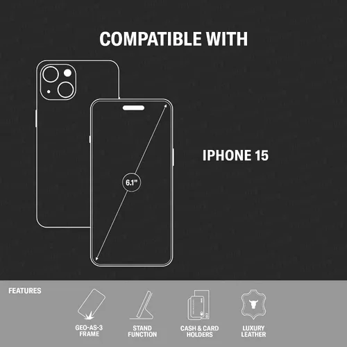 Miniatura 2 de TORRO Funda de cuero premium compatible con iPhone 15 de 6.1 pulgadas, funda de piel auténtica tipo cartera con función atril y ranuras