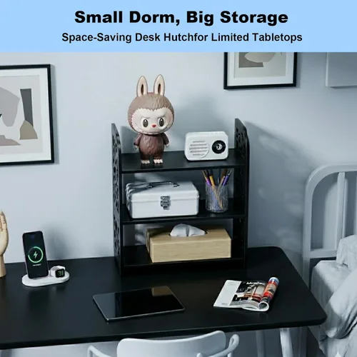 Miniatura 5 de YGYQZ - Estante de almacenamiento de oficina, organizador de escritorio, suministros de escritorio, lindo tocador, organizador ajustable y Negro