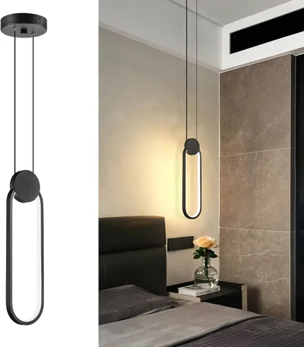 Miniatura 10 de Lámparas colgantes LED negras modernas, paquete de 2 unidades, diseño minimalista, iluminación colgante ovalada para isla de cocina, luz colgante