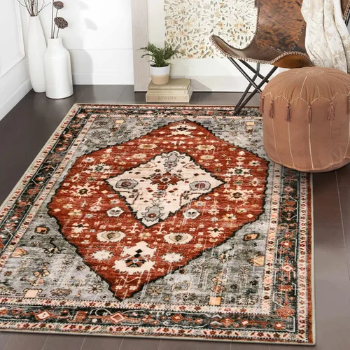 Miniatura 68 de Lahome Alfombra tribal bohemia de 2 x 3 pies, alfombra verde pequeña para entrada, suave, antideslizante, lavable, alfombra de baño bohemia de pelo