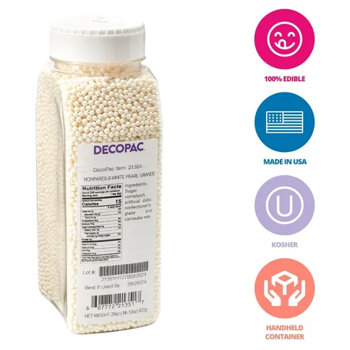 Miniatura 3 de DecoPac White Pearl Grand Nonpareils, gránulos elegantes en recipiente de mano, gránulos comestibles para pasteles de celebración, cupcakes, Blanco